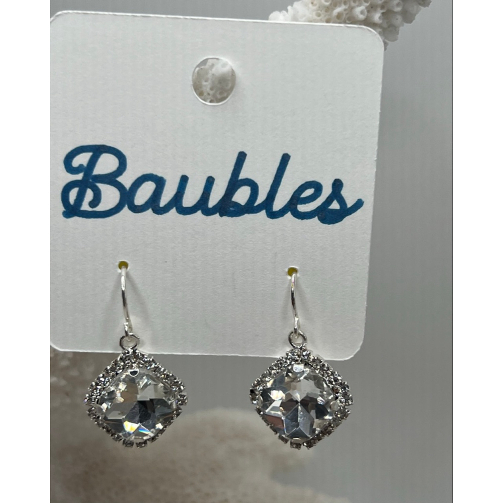 Baubles cushion Cut Dangle Silver Austrian Crystals